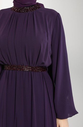 Belted Chiffon Evening Dress 5339-07 Purple 5339-07