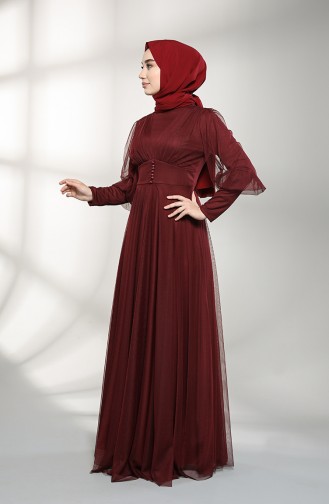 Claret Red Hijab Evening Dress 5387-06