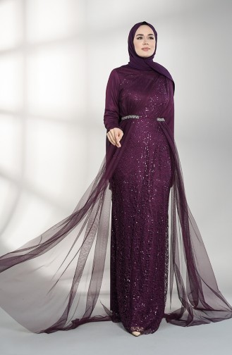 Sequined Tulle Evening Dress 5388-08 Purple 5388-08