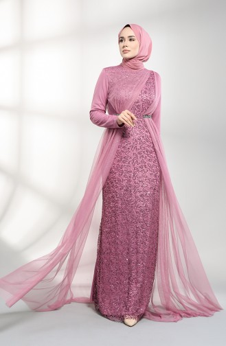 Sequined Tulle Evening Dress 5388-09 Dry Rose 5388-09
