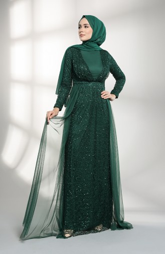 Sequined Evening Dress 5390-06 Emerald Green 5390-06