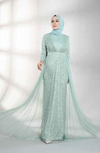 Unreife Mandelgrün Hijab-Abendkleider 5390-07