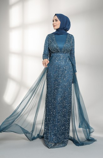 Indigo Hijab Evening Dress 5390-08