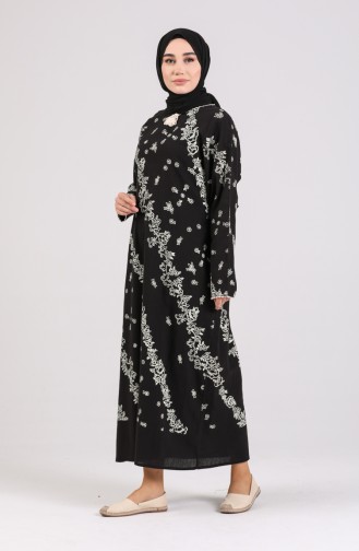 Şile Bezi Baskılı Elbise 5858-03 Siyah