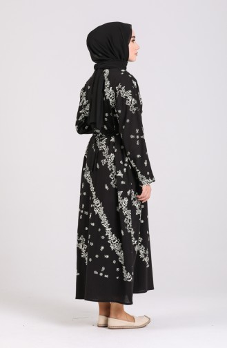 Şile Bezi Baskılı Elbise 5858-03 Siyah