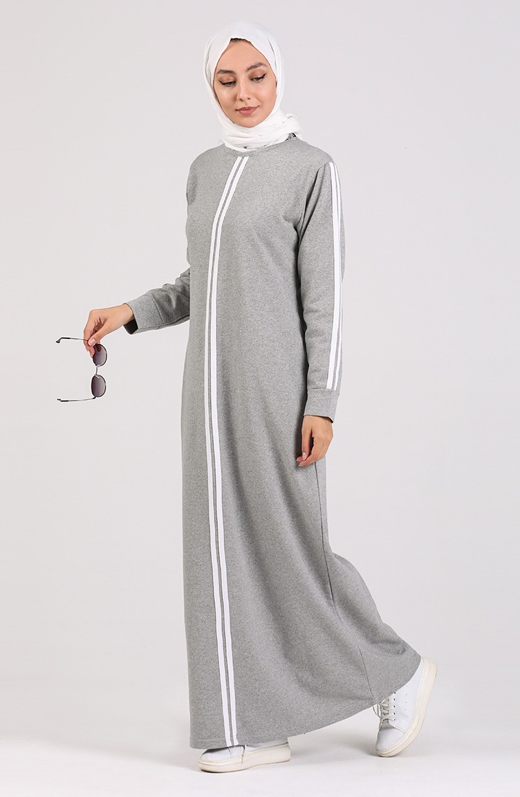 Şeritli Spor Elbise 3600-04 Gri