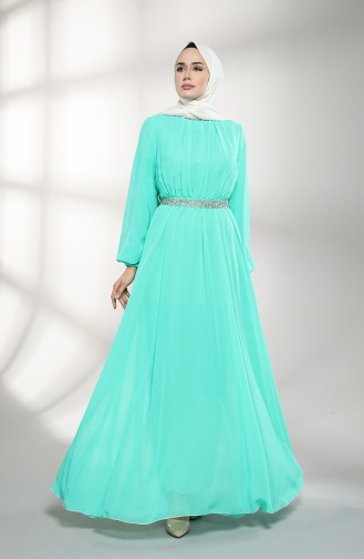 Belted Chiffon Evening Dress 5339-05 Green 5339-05