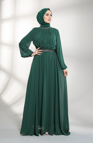 Belted Chiffon Evening Dress 5339-01 Emerald Green 5339-01