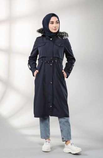 Bondite Fabric Gathered waist Coat 8026-05 Navy Blue 8026-05