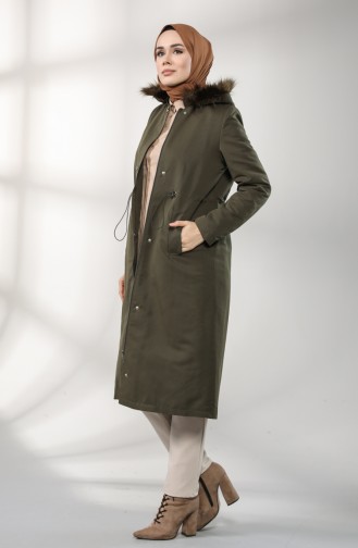 Pleated waist Fur Coat 4602-01 Khaki 4602-01