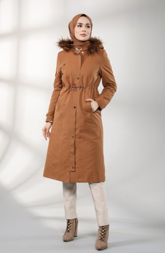 Pleated waist Fur Coat 4602-02 Cinnamon Color 4602-02
