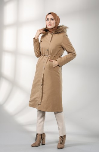 Pleated waist Fur Coat 4602-03 Beige 4602-03
