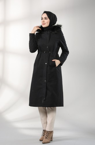 Shirred waist Fur Coat 4602-04 Black 4602-04