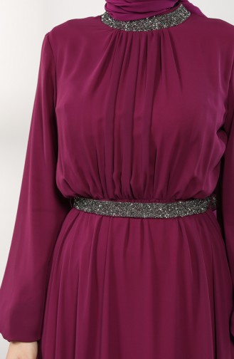 Belted Chiffon Evening Dress 5339-11 Damson 5339-11