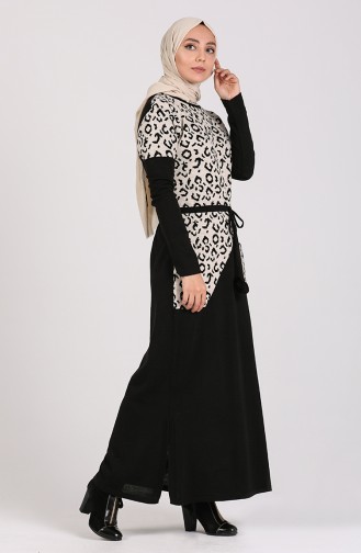 Triko Desenli Elbise 5097-09 Siyah