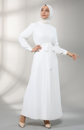 Pleated Belted Dress 4831-01 white 4831-01