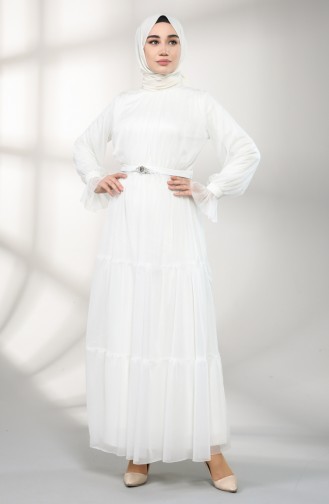 Belted Evening Dress 5351-02 Ecru 5351-02