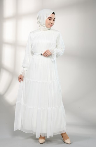 Belted Evening Dress 5351-02 Ecru 5351-02