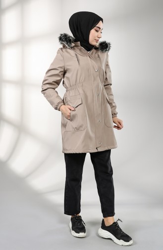 Shirred waist Fur Coat 9057-01 Beige 9057-01