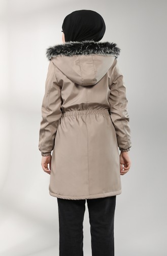 Shirred waist Fur Coat 9057-01 Beige 9057-01