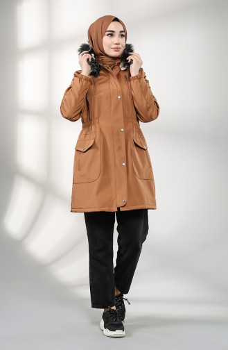 Shirred waist Fur Coat 9057-02 Caramel 9057-02