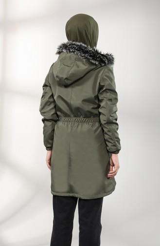 Shirred waist Fur Coat 9057-05 Khaki 9057-05
