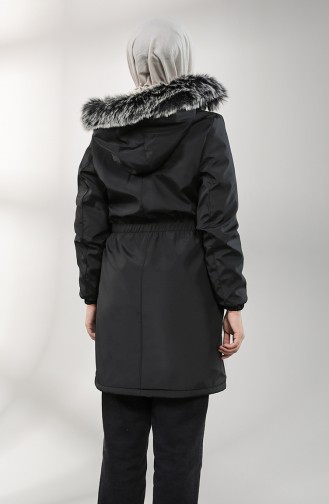 Shirred waist Fur Coat 9057-06 Black 9057-06