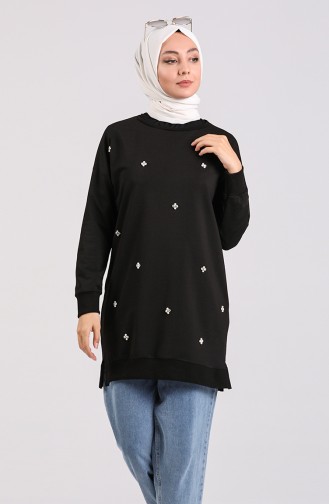 Taşlı Sweatshirt 0106-04 Siyah