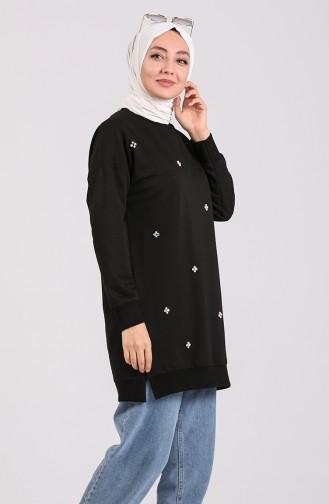 Taşlı Sweatshirt 0106-04 Siyah