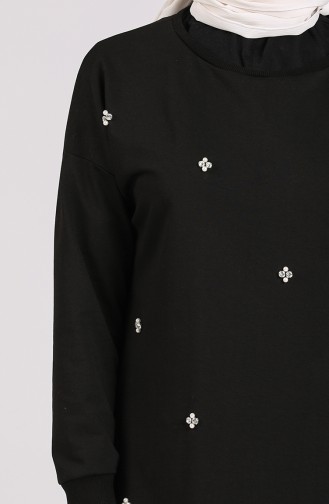 Taşlı Sweatshirt 0106-04 Siyah
