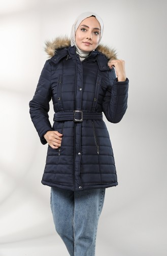 Hooded Short Coat 0129-03 Navy Blue 0129-03