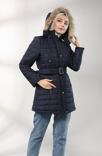 Hooded Short Coat 0129-03 Navy Blue 0129-03