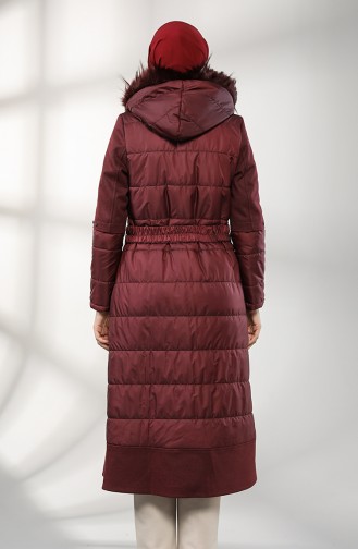 Fur Belted quilted Coat 4055-01 Damson 4055-01