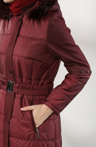 Fur Belted quilted Coat 4055-01 Damson 4055-01