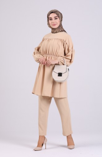 Ruffled Tunic Trousers Double Suit 1067-01 Beige 1067-01