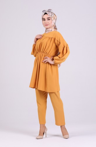 Ruffled Tunic Trousers Double Suit 1067-02 Mustard 1067-02