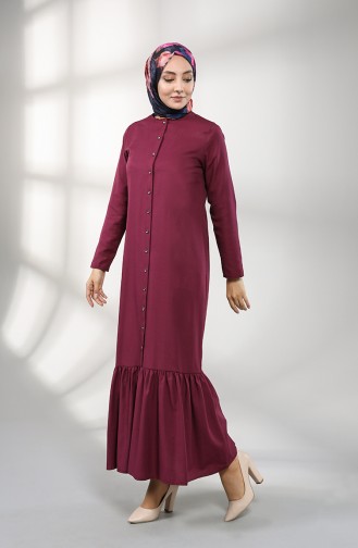 Buttoned Dress with Pleated Skirt 3201-02 Damson 3201-02