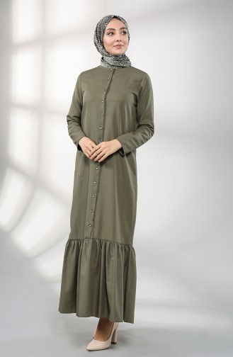 Buttoned Dress with Pleated Skirt 3201-03 Khaki 3201-03