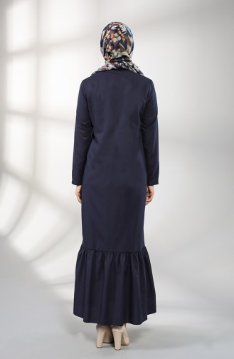 Eteği Büzgülü Düğmeli Elbise 3201-06 Lacivert