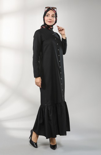 Buttoned Dress with Pleated Skirt 3201-07 Black 3201-07