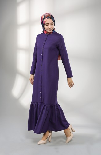 Buttoned Dress with Gathered Skirt 3201-08 Purple 3201-08