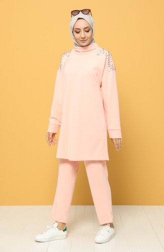 Taş Baskılı Tunik Pantolon İkili Takım 0930-02 Pembe