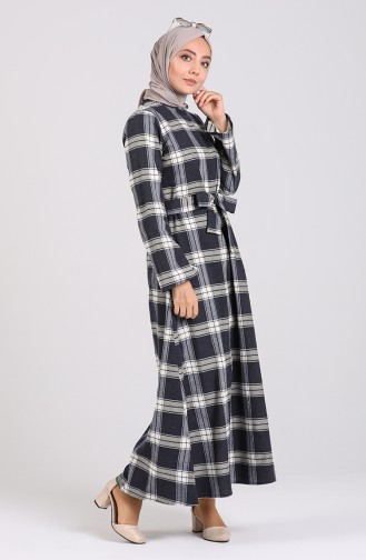 Plaid Dress with Belt 1430-01 Navy Blue 1430-01