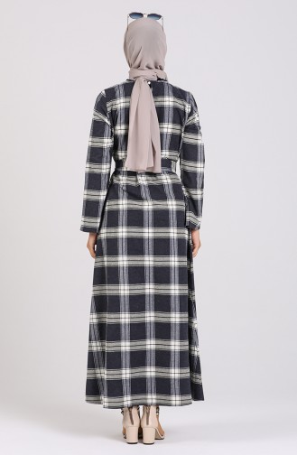 Plaid Dress with Belt 1430-01 Navy Blue 1430-01