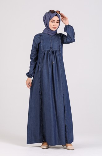Zippered Denim Dress 4141-02 Navy Blue 4141-02