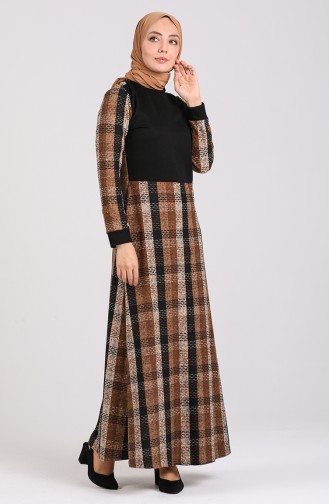 Patterned Dress 0060-03 Black Brown 0060-03