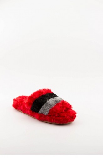 Red Women`s House Slippers 3577.MM KIRMIZI-GRI