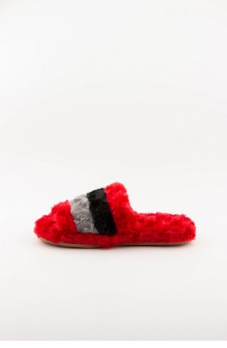 Red Women`s House Slippers 3577.MM KIRMIZI-GRI