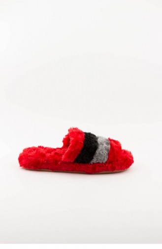 Red Women`s House Slippers 3577.MM KIRMIZI-GRI