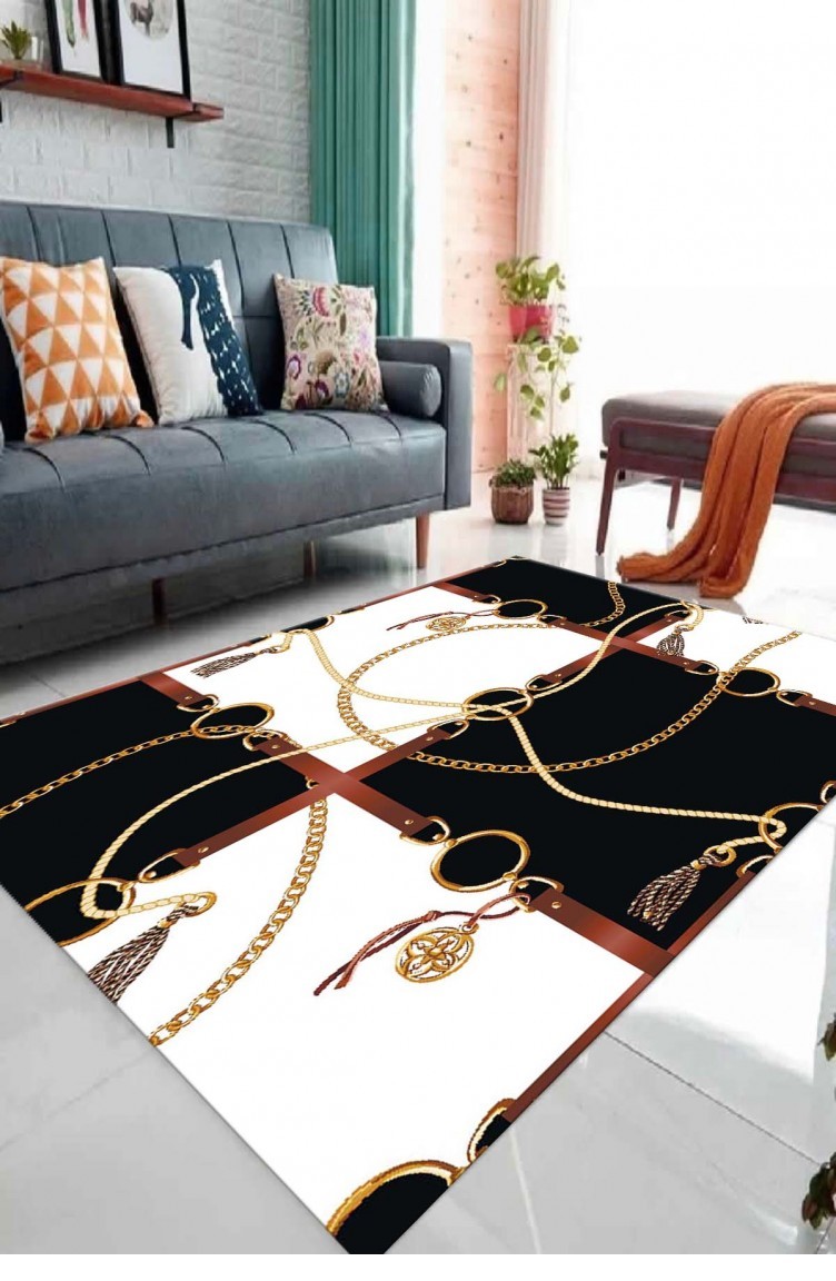 Dekoratif Modern Kaymaz Taban Hali 160 X 230 Cmexfab25siyahbeyaz Sefamerve
